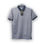 Premium China Stretch Polo Shirt–Digital Allover Print-Grey White Print