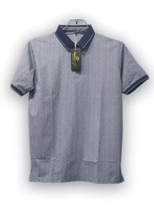 Premium China Stretch Polo Shirt–Digital Allover Print-Grey White Print