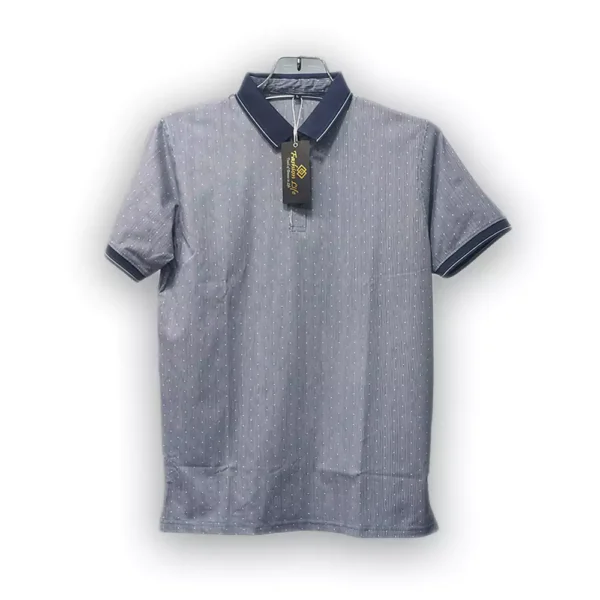 Premium China Stretch Polo Shirt–Digital Allover Print-Grey White Print