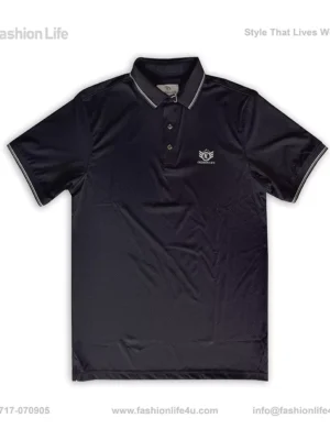 Premium China Stretch Polo Shirt–Digital Allover Print-Black