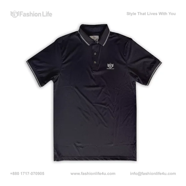 Premium China Stretch Polo Shirt–Digital Allover Print-Black