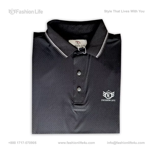 Premium China Stretch Polo Shirt–Digital Allover Print-Black