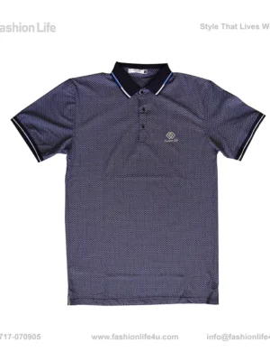 Premium China Stretch Polo Shirt–Digital Allover Print-Blue