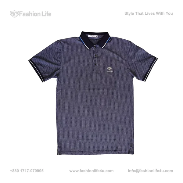 Premium China Stretch Polo Shirt–Digital Allover Print-Blue