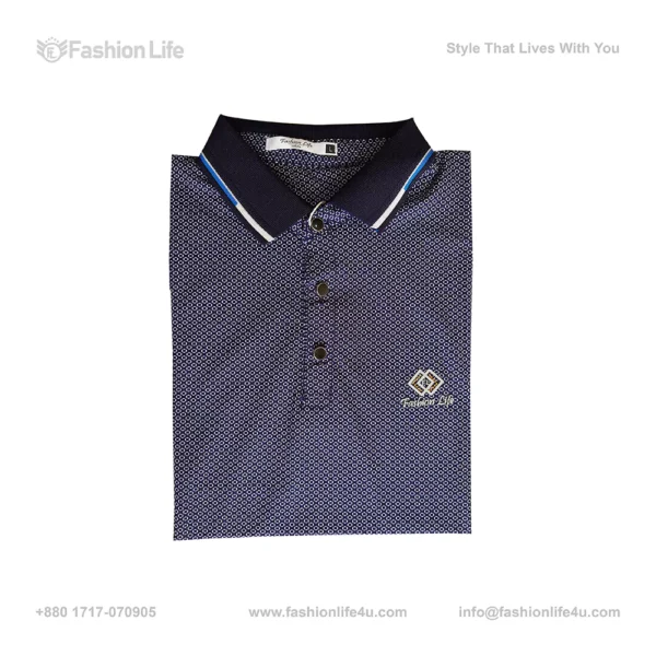 Premium China Stretch Polo Shirt–Digital Allover Print-Blue