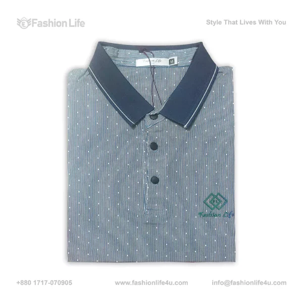 Premium China Stretch Polo Shirt–Digital Allover Print-Grey White Print