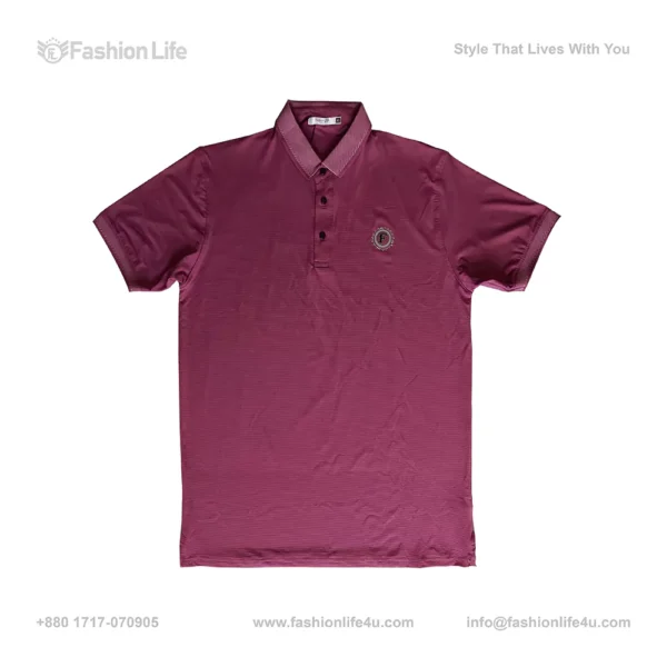 Premium China Stretch Polo Shirt–Digital Allover Print-Maroon