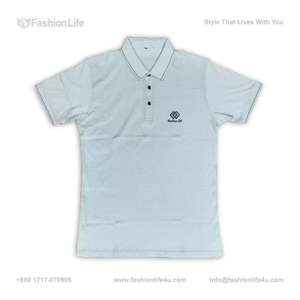 Premium China Stretch Polo Shirt–Digital Allover Print-White