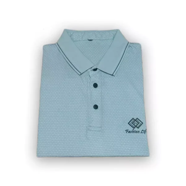 Premium China Stretch Polo Shirt–Digital Allover Print_Lite Blue