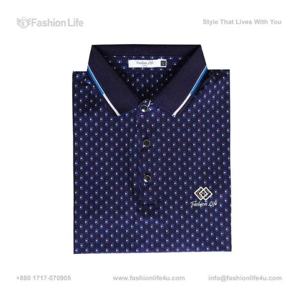 Premium China Stretch Polo Shirt–Digital Allover Print_Navy_Blue
